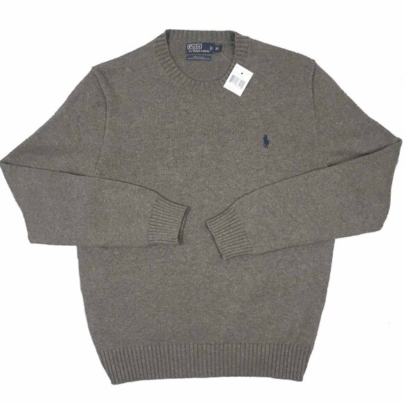 NEW Polo Ralph Lauren Crewneck Sweater! Gray With Navy Polo Player Cotton - Picture 1 of 1